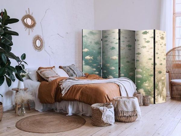Paravento - Fish and Diverse Vegetation - A Group of Fish in Pastel Muted Colors Among Oceanic Vegetation