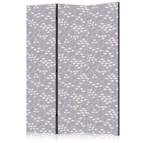 Paravento - Underwater School of Small Fish - Tiny Light-Beige Fishes Against Marine Depths in Grey Shades