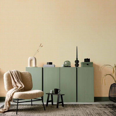 Tappezzeria murale - Waving Lines - Creamy Grid on a Noisy Pastel Background