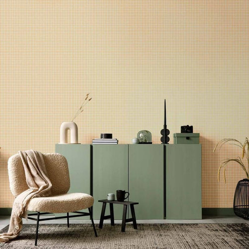 Tappezzeria murale - Waving Lines - Creamy Grid on a Noisy Pastel Background