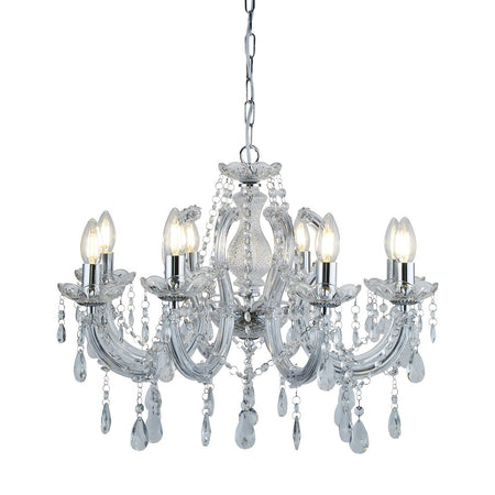 Lampadario Classico Marie Therese Acciaio Cromo Vetro Trasparente 8 Luci E14
