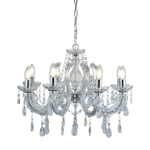 Lampadario Classico Marie Therese Acciaio Cromo Vetro Trasparente 8 Luci E14