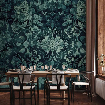 Carta da parati - Oriental Pattern Carpet: Emerald Ornaments and Worn Patterns