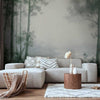 Carta da parati - Retro Landscape - Grove Trees and Pond in Patinated Shades of Green