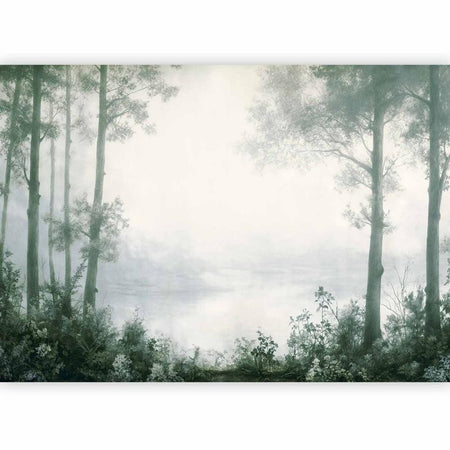 Carta da parati - Retro Landscape - Grove Trees and Pond in Patinated Shades of Green