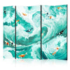 Paravento - Koi Fish Among Waves - Japanese Fish Amid Waves in Shades of Turquoise And White