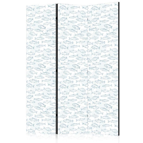 Paravento - Blue Fish - Blue Outlines of Various Species of Fish on a White-Blue Background