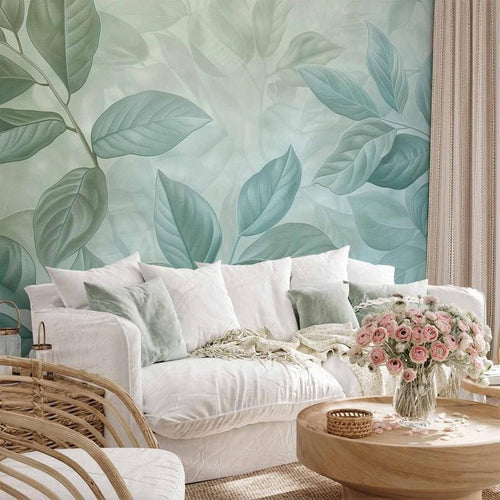 Carta da parati - Large Leaves in Shades of Green-Mint: Botanical Motif