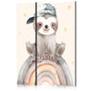 Paravento - Happy Sloth - Sloth in Muted Colors - Wearing a Cap - Sitting on a Rainbow Among the Stars