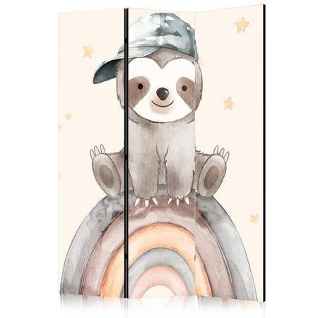 Paravento - Happy Sloth - Sloth in Muted Colors - Wearing a Cap - Sitting on a Rainbow Among the Stars