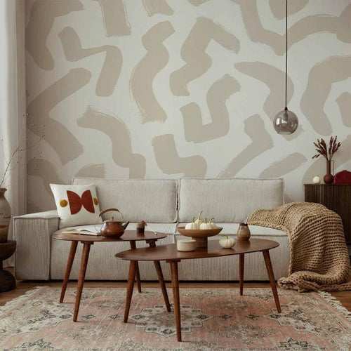 Carta da parati - Abstract composition - beige patterns in shapes on a white background
