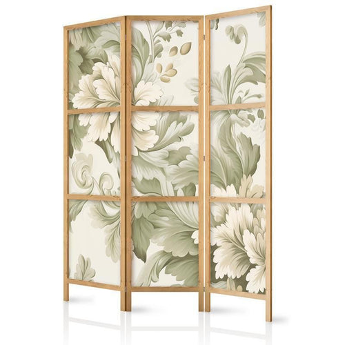 Paravento giapponese - Retro Vintage Flowers in Delicate Cream and Green Colors