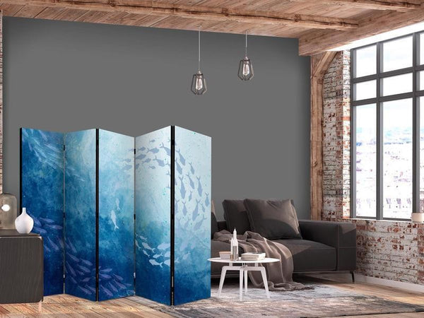 Paravento - Schools of Fish - Luminous Clusters of Fish in Blue Colors Among Sea Depths
