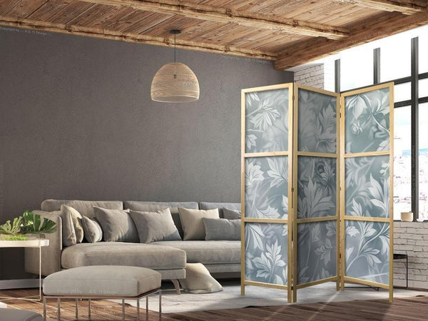 Paravento giapponese - Ornaments in Worn Muted Turquoises - Delicate Plant Pattern