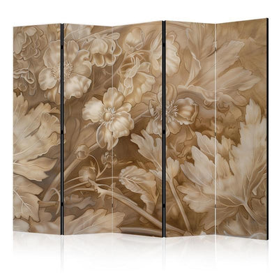 Paravento - Carved Floral Ornaments in Soft Sepia and Brown Tones