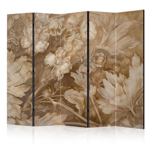 Paravento - Carved Floral Ornaments in Soft Sepia and Brown Tones