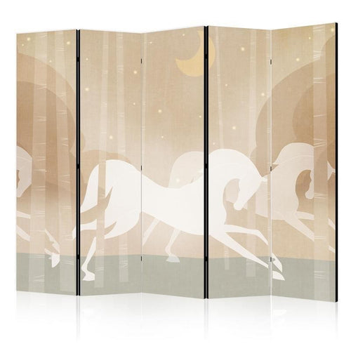 Paravento - Moonlit Steeds - Horses Galloping Among Trees on a Starry Night