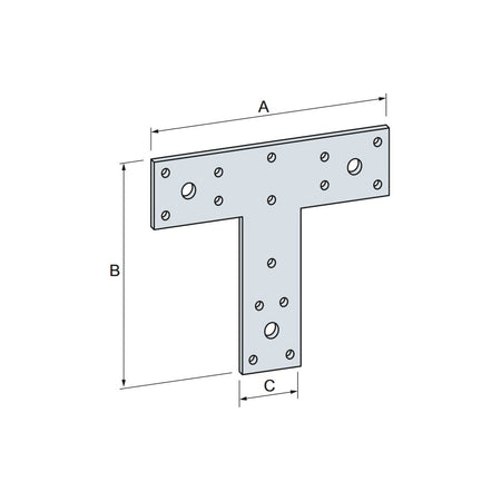 Piastra di fissaggio zincata a "T" 145x158mm per ancoraggi di travi legno