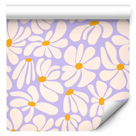 Tappezzeria murale - Cute Creamy Little Flowers - Small flowers with creamy - wind-blown petals on a blue background