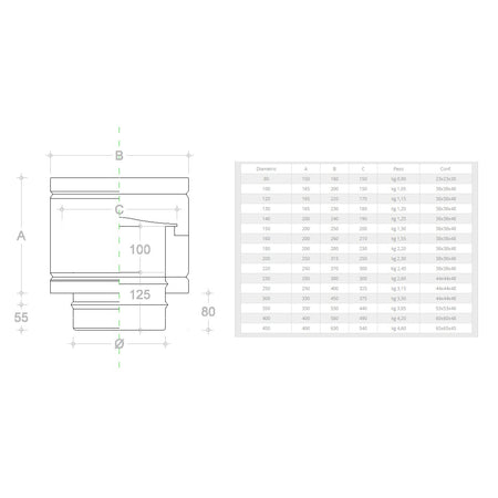 Fumaiolo da 300mm terminale tipo botte 4 venti di rame base tonda M maschio