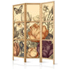 Paravento giapponese - Tulips in Cream - Illustration of Flowers and Butterflies on a Light Background