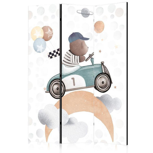 Paravento - Galactic Races - Bear Participating in Car Races Among Planets - Clouds - and Stars in Pastel Hues