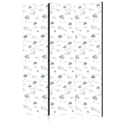 Paravento - Watercolor - Air Show on a Bright Sky with Delicate Clouds