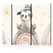 Paravento - Happy Sloth - Sloth in Muted Colors - Wearing a Cap - Sitting on a Rainbow Among the Stars