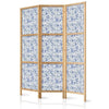 Paravento giapponese - Illustration in Vintage Style - Blue Flowers on a White Background
