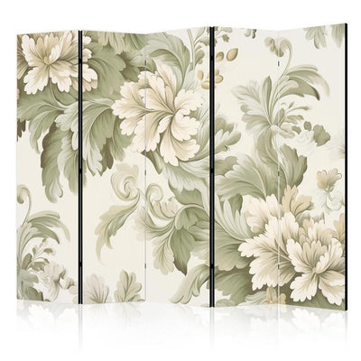 Paravento - Retro Vintage Flowers in Delicate Cream and Green Colors