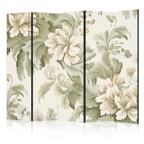 Paravento - Retro Vintage Flowers in Delicate Cream and Green Colors