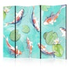 Paravento - Spectacular Koi Fish - White-Orange Koi Fish Swimming in Crystal Clear Water With Water Lilies