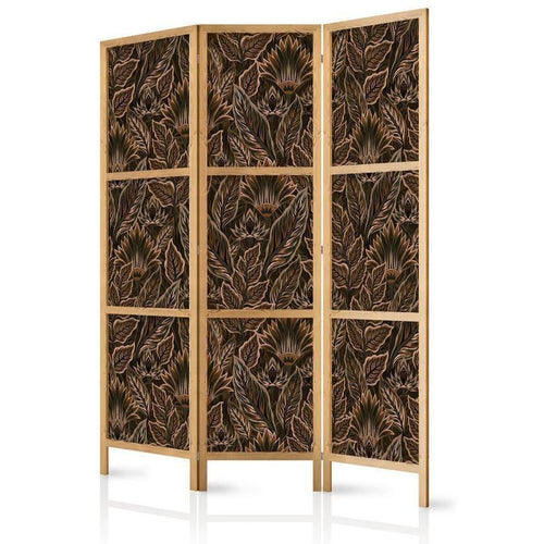 Paravento giapponese - Dense Vegetation - Botanical Patterns in Illustrative Style Brown