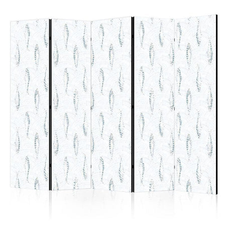 Paravento - Delicate Blue Fish - Mosaic Fish in Subtle Blue Color Shades with an Arched Pattern in the Background