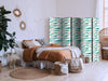 Paravento - Fish Jumping Above The Waves - Oriental Fish And Water Lilies Among High Waves in Shades of Sea Green