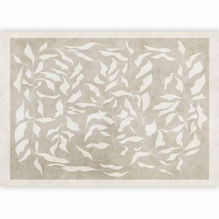 Carta da parati - White leaves - abstract plant motif on beige background with frame