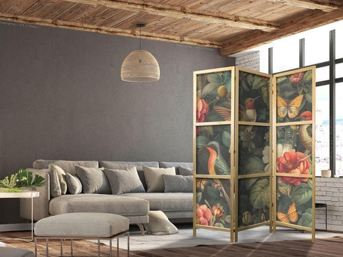 Paravento giapponese Fiori e uccelli colorati 3 ante