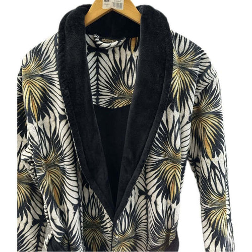 Accappatoio Ray Of Gold Roberto Cavalli taglia S/M, modello sciallato, in spugna 100% cotone, morbido e raffinato, prodotto Made in Italy.