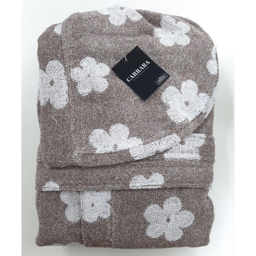 Accappatoio Paris S/M Mirabello Carrara in spugna 410 gr/mq, 100% cotone, con cappuccio, tasche e cintura, stile raffinato, Made in Italy.