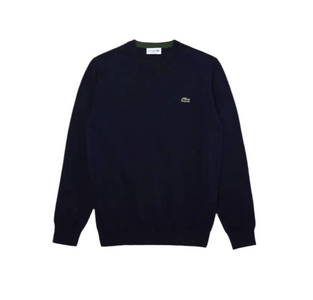 Lacoste Pullover Uomo Blu Girocollo 100% Cotone Organico Maglione Fashion Logo Coccodrillo Collo Rotondo