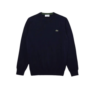 Lacoste Pullover Uomo Blu Girocollo 100% Cotone Organico Maglione Fashion Logo Coccodrillo Collo Rotondo