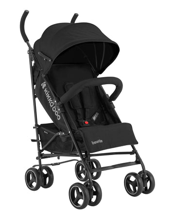 KIKKABOO Passeggino BEETLE - Passeggino da viaggio omologato fino a 22 kg - Pieghevole, Leggero, Compatto, colore NERO - telaio in alluminio, Chiusura Compatta, Schienale Reclinabile e Regolabile, Poggiagambe