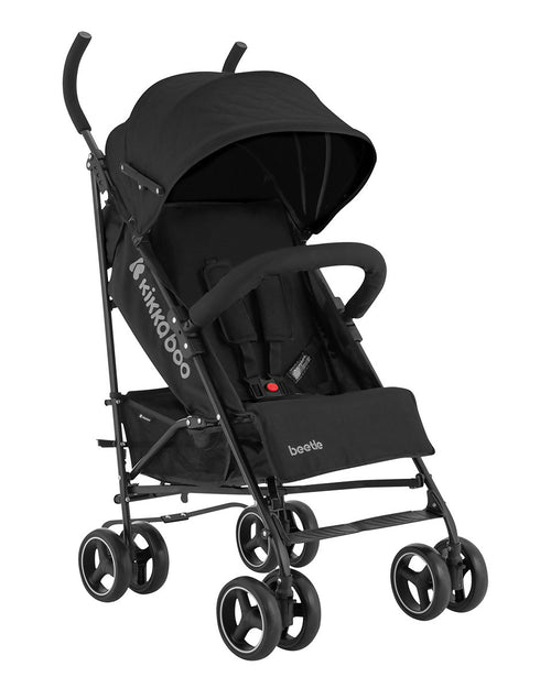 KIKKABOO Passeggino BEETLE - Passeggino da viaggio omologato fino a 22 kg - Pieghevole, Leggero, Compatto, colore NERO - telaio in alluminio, Chiusura Compatta, Schienale Reclinabile e Regolabile, Poggiagambe