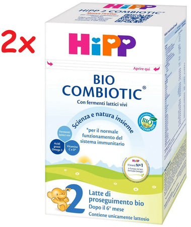 2x HiPP Bio Combiotic 2 Polvere - con fermenti lattici vivi - latte di proseguimento dopo il 6° mese - 2 Confezioni da 600gr ciascuna - 1200gr totale