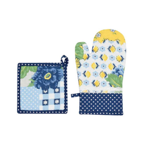 Set Guanto e Presina Peonia Preziosa in Cotone