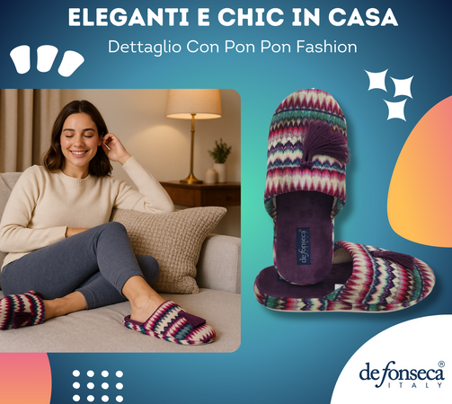 de fonseca Sissy Ciabatte Artistiche da Donna, Pantofole in Cotone, Slippers Comode e Lavabili per Casa