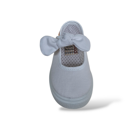 Ballerine Bambina Bianco Tela VUL-LADI con Velcro e Fiocco Estraibile – Scarpe Scuola e Cerimonia Taglie 21-30