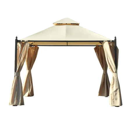 Gazebo da Giardino 3 x 3m con 4 Tende Laterali e Doppio Tetto Beige 84C-033