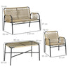 Salotto da Giardino in Rattan PE con Divanetto e 2 Poltrone con Cuscini, Tavolino in Vetro, Giallo 860-286V02YL