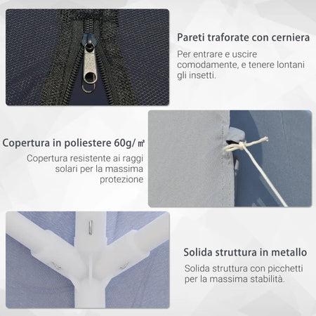 Gazebo Impermeabile con Zanzariere da Giardino Esterno Tendone in Poliestere 3 x 3 x 2.45 m Grigio 84C-090GY